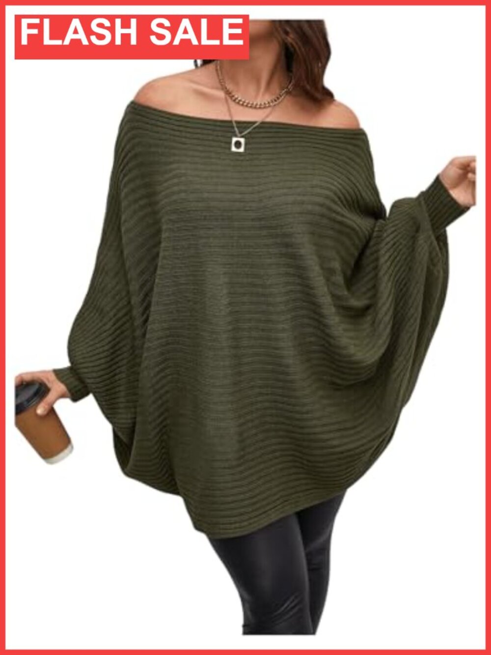 Plus Size Off Shoulder Long Sleeve Sweater Pullover Rib Knit Batwing